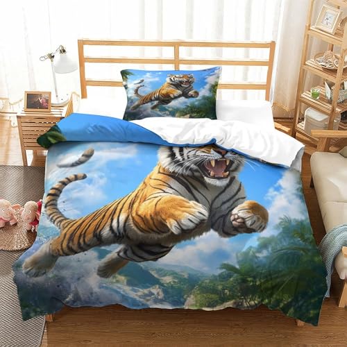 QADDKRTEV Tiger Bettbezug Bettwäsche Set Kinderbettwäsche Reißverschluss Mit Kissenbezügen Betten Set Für Jungen Und Mädchen, Kinder Single?135x200cm?