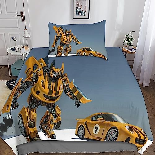 YINGD Transformer-Bettwäsche-S et, Film-Bettwäsche, 3D-Druck, 2-teilig, Mikrofaser-Bettwäsche, Bettbezug mit Reißverschluss, Kissenbezüge, Einzelbett, 220 x 240 cm