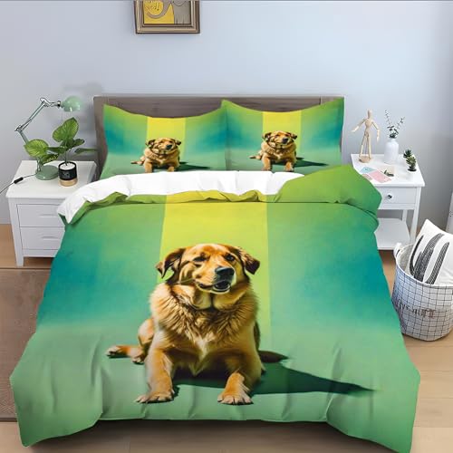 Bettwäsche 220x240 für Golden Retriever,Grün Bettbezug 3 Teilig, Mikrofaser 220x240 Bettwäsche Set Weicher Atmungsaktive, Bettbezüge mit Reißverschluss Schließung und 2 Kissenbezug 80x80 cm-Grün A512