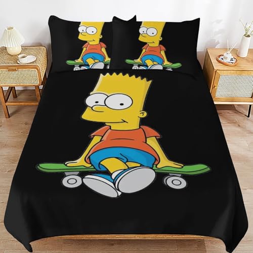 YINGD The Simpsons Bettwäsche-Set, Mikrofaser, 3D-Druck, leicht, 3-teiliges Bettdecken-Set für Kinder, Jungen, Mädchen