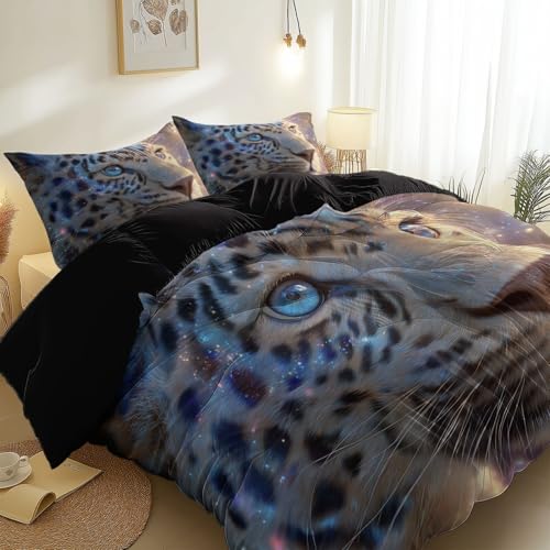 Bettbezug Fantasie-Kunst Tiere Leopard Bedruckter Bettbezüge mit Reißverschluss, Weich und Atmungsaktiv Gebürstete Mikrofaser Dunkelgrau Bettwäsche Set für Männer Frauen 135 x 200 cm