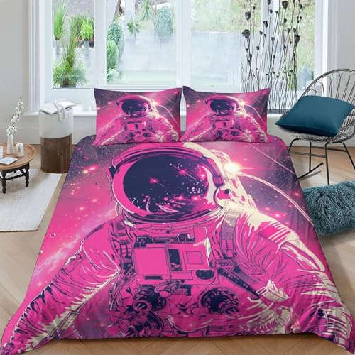 RQATHDUUD Cartoon Astronaut Bettbezug Set Bettwäsche Kinderbettwäsche-Set Reißverschluss Mit Kissenbezug Betten Set Für Jungen Und Mädchen, Kinder Double?200x200cm?