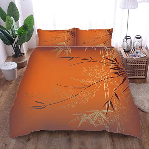 AOUAURO Bettwäsche 155x220 Bambuspflaume Bettbezug Set 3D 3-Teiliges Polyester mit Reißverschluss 1 Bettbezug und 2 Kissenbezug 80x80cm 3 Stück