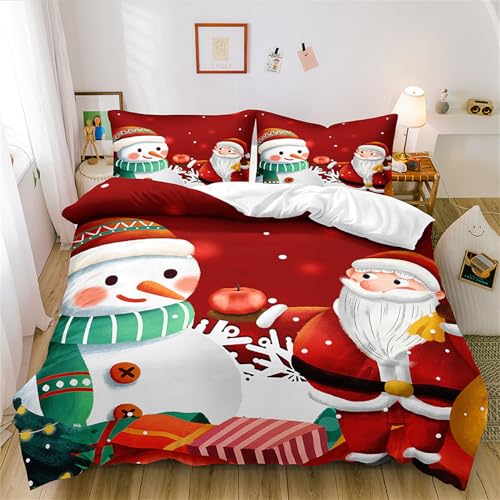 Gezu Weihnachten Bettwäsche Set 135x200cm Weihnachtsmann Schneemann Muster Jungen Und Mädchen Weihnachten Geschenk Microfaser Rot Bettbezug 135x200 cm Mit Kissenbezug 80x80 cm