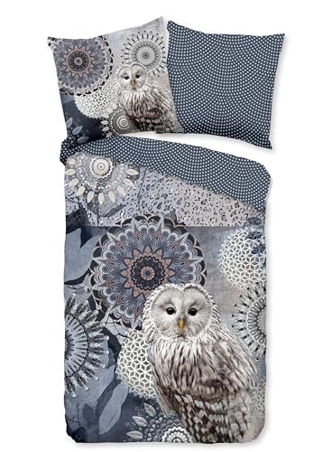 Traumschloss Comfort Flanell Bettwäsche »Odin«, Mandalas mit Eule, blau, 155x220 & 80x80, 100% Baumwolle, wärmend & kuschelig, mit Reißverschluss bestehend aus Kissen und Bettbezug