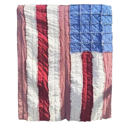 Patriotische Steppdecke, Flagge – Patriotische Americana Vintage Katzentoilette Vintage | Handgefertigte Bettwäsche, atmungsaktiv, für Wohnzimmer
