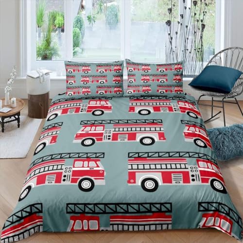 3D Gedruckt Bettwäsche Sets 3 Teilig Bettbezug-Sets Mit 2 Kissenbezügen Soft Microfaser Luxus Modern Mit Reißverschluss Für Erwachsene Und Kinder - Hypoallergene - Feuerwehrauto Feuerwehr -6091840011