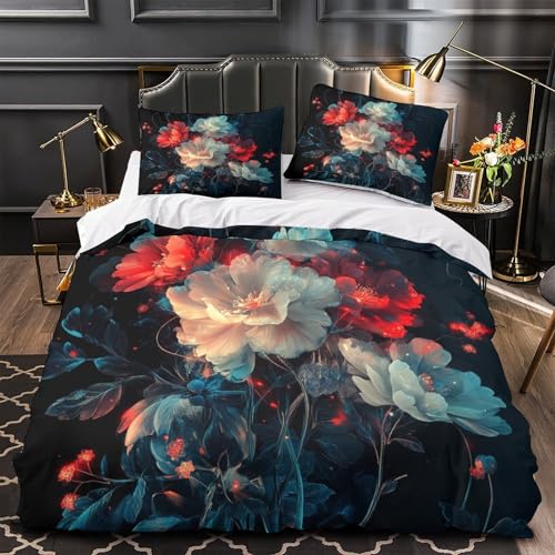 VOXYTMLWG Blütenmuster Dekor 3D-gedrucktes Bettwäsche 3 Stück mit Reißverschluss Bequem Elegant Garden Bettbezug Pflegeleicht Schlafkomfort for Erwachsene,Kinder,Männer ,Fans Single?140x200cm?