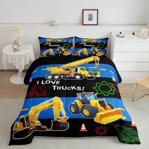 Feelyou Bettwäsche Set für Kinder, LKW, Twin, Bagger, Daunendecke, Baustelle, Fahrzeug, Auto, für Kinder, Teenager, Schlafzimmer Dekoration, 1 Traktor Bettdecke mit 1