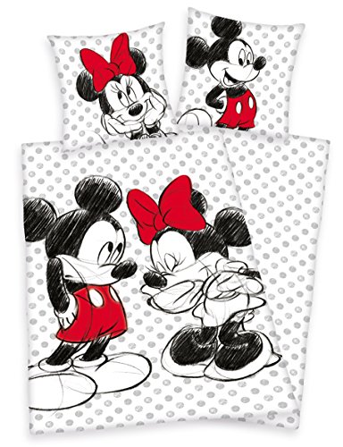 Disneys Minnie & Mickey Mouse BETTWÄSCHE 80x80 135x200cm 100% Baumwolle Renforce mit Reißverschluss