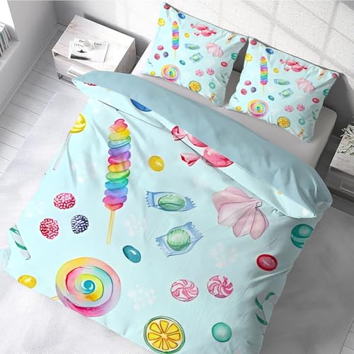 Qiwagu Bettwäsche 135x200 Hellblau, Bunt Bettwäsche-Sets aus Weiche Atmungsaktiv Microfaser, Bügelfrei Wendebettwäsche Bettbezug 135 x 200 und Kissenbezug 80x80 cm für Einzelbett, B589