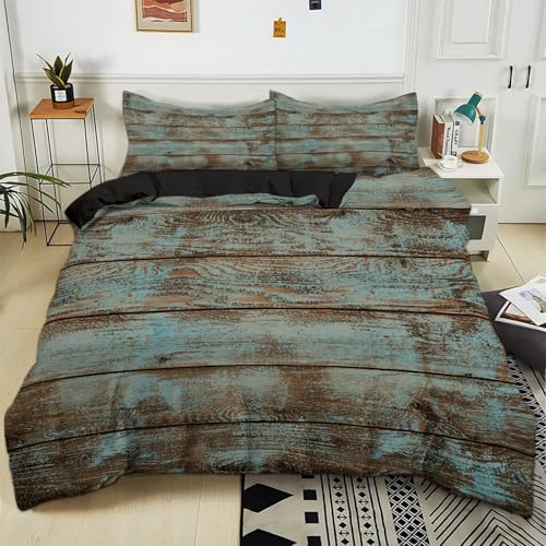 Generisch Bettwäsche 135x200 cm Shabby-Chic-Holzbretter 3D-Druck Bettwäsche-Sets, Weich Mikrofaser Bettbezug 3-Teilig mit 2 Kissenbezüge 80x80 cm, Bettwäsche Set mit Reißverschluss