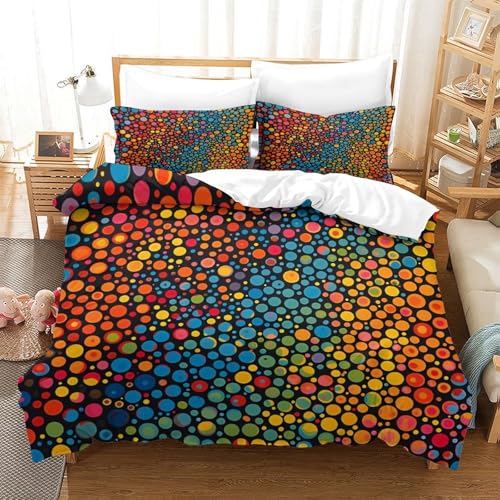 YYVKPMLXC Bunte Punkte Bettwäsche-Set,Bildende Kunst 3D-Druck Deckenbezug, 3teiliges Set Weich Mikrofaser Mit Kissenbezug Und Reißverschluss Für Jugendliche Kinder Schlafzimmer Double?200x200cm?