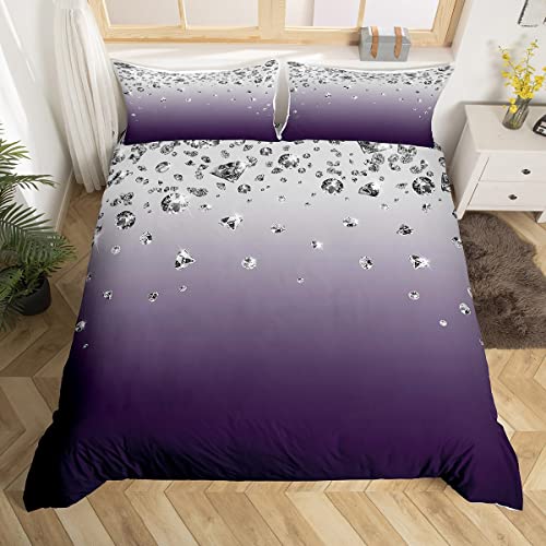 Homewish Lila Farbverlauf Bettwäsche 135x200 Kinder, Gradient Diamant Bettbezug Set für Erwachsene Frauen Mädchen Jugendliche, Moderne Abstrakte Wohndeko Schlafzimmer Dekor Mit 1 Kissenbezug 80x80