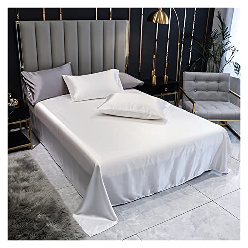 LVCHAO 1 STÜCK Bettlaken Weinrot Einfarbig Glatte Oberblätter for Zuhause Single/Queen/King Size Bettwäsche Satin (kein Kissenbezug) Für Schlafzimmer, Hotels, Resorts(White,160x240cm(1 .2m Bed))