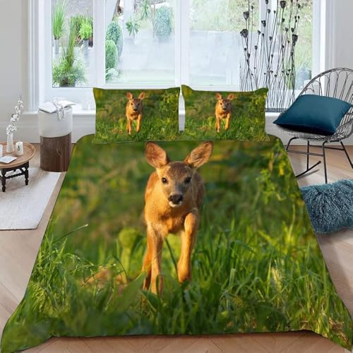 TACOKI Wald Hirsch Bettwäsche 135x200 Sika-Hirsch Bettwäsche Set, 3D Muster Wendebettwäsche Bettbezug 3-teilig Weich Cozy Mikrofaser Bettbezüge + 2 Kissenbezüge 80x80 cm 7021a