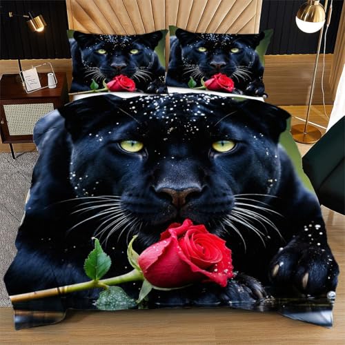 Dozrmey Bettwäsche 220x240 cm Grauer Leopard, 3-teiliges Bettdeckenbezug Set mit 2 Kissenbezügen, Schnelltrocknend, weich zur Berührung, mit 4-Eck-Bändern, Passend für Ferienvillen O16