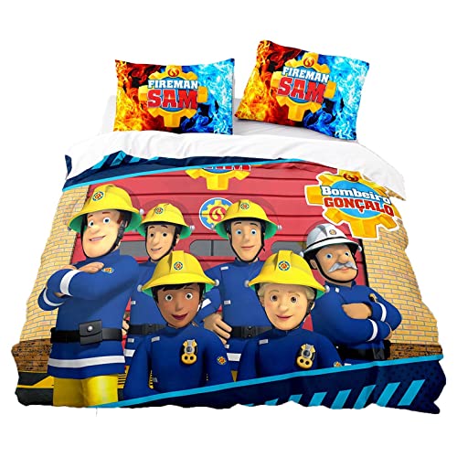 ZUOLAER Cartoon Feuerwehrmann Bettwäsche Bettbezug HD-Druck Sam Bettwäsche Set mit Kissenbezug 2 Stück/3 Stück Pflegeleichtes weiches Bettbezug Set mit Reißverschluss