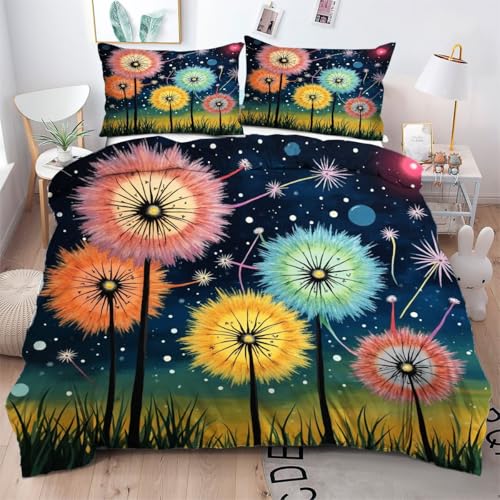ZZXHG Bettwäsche 200x200 Bunte Pusteblume, Weiche Microfaser Bettbezug 200x200 Set mit Reißverschluss, 3 Teilig Wendemotiv Bettwäsche-Sets mit 1 Bettbezüge + 2 Kissenbezug 80x80 cm ZZXHG Bettwäsche 200x200 Bunte Pusteblume, Weiche Microfaser Bettbezug 200x200 Set mit Reißverschluss, 3 Teilig Wendemotiv Bettwäsche-Sets mit 1 Bettbezüge + 2 Kissenbezug 80x80 cm