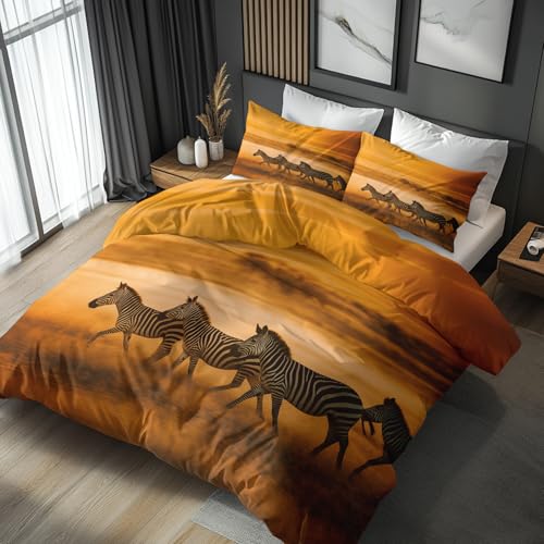 Generisch Zebra Bettwäsche 135x200 2er Afrikanische Wildtiere Pferd Muster, Bettbezug Bügelfreie Bettwäsche Reißverschluss, Kissenbezug, Zebra Deko