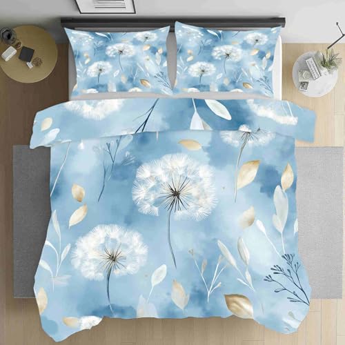 Dppyuxa Natur Pusteblume Bügelfreie Bettwäsche Set 135x200 Geblümt Samen Bettbezug 3 Teiliges Botanisch Himmel Deckenbezug mit Reißverschluss 2 Kissenbezug 80x80 Weich