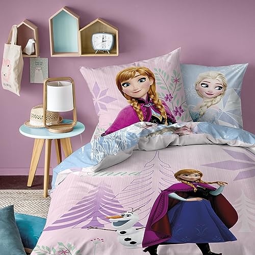 Disney Eiskönigin Bettwäsche Set 135x200 80x80 · Frozen Mädchenbettwäsche mit Anna und ELSA · Motiv Diamonds aus 100% Baumwolle mit Reißverschluss