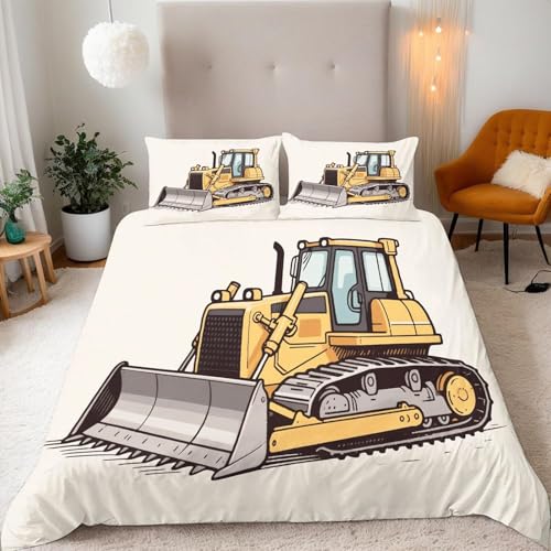 Lader Bettwäsche 135x200 Cartoon-Baufahrzeuge Bettwäsche-Sets für Kinder Jungen Bettbezug Set 3D Druck Bettbezüge Weiche Mikrofaser mit Reißveschluss und 2 Kissenbezüge B.981