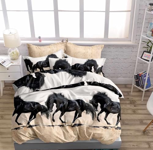 Cotton Market Bettwäsche Set 200x200 cm mit Kissenbezug Baumwoll - Bettwäsche-Sets 2 Teilig - Bettbezug und 2 Kissenbezug 70x80 cm - schwarzes Pferd Cotton Market Bettwäsche Set 200x200 cm mit Kissenbezug Baumwoll - Bettwäsche-Sets 2 Teilig - Bettbezug und 2 Kissenbezug 70x80 cm - schwarzes Pferd