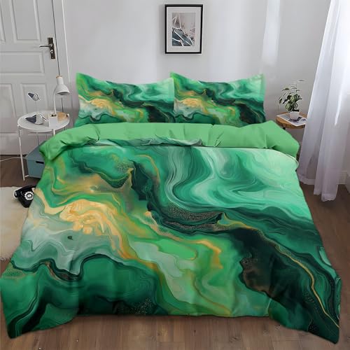 Olivgrün Atmungsaktiv Bettwäsche 155 x 220 cm, Abstrakte Elegante Marmorstruktur Drucken Mikrofaser Bettwäsche-Sets Anti-Pilling Bettbezug mit Reißverschluss, für Erwachsene Kinder