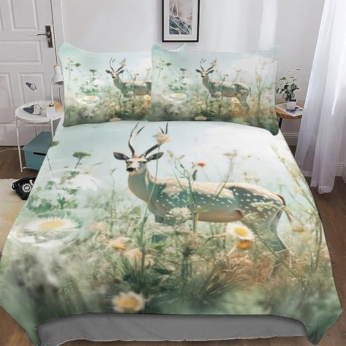 GGJJTT Hirsch 2 teilig Bettwäsche, Bettbezug, Deckenbezug Set Für Mädchen Jungen, Mikrofaser Bettbezüge Mit Kissenbezügen Single135x200cm