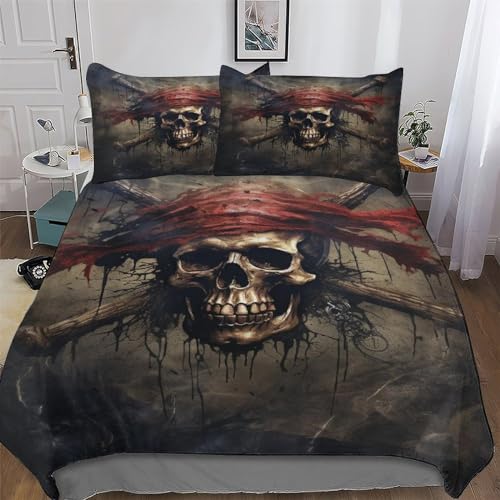 LCWWW Totenkopf Pirate Bettwäsche Weiche Mikrofase Bettbezug Und Kissenbezüge 2teiligr, Für Erwachsene Kinder Bettbezüge Angenehme Deckenbezug Single(135x200cm)