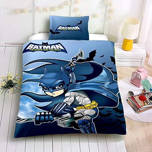 Showkig Bettbezug, Zweiteilige Set Kinderbettwäsche, (1 * 1 Bettbezug * Pillowcase) 3D-gedruckte Karikatur Batman Bettbezug, Polyester-Gewebe, weich und bequem, mit Reißverschluss, Gi