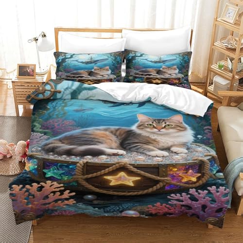 CHUIYUFULAN Manx-Katze Bettbezug Bettwäsche Kinderbettwäsche-Set Reißverschluss Mit Kissenbezug, Betten Set Für Jugendliche Kinder Schlafzimmer Single?140x200cm?