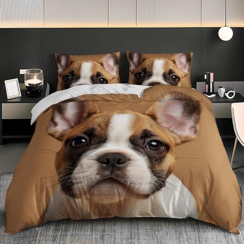 Bettwäsche 140x200 Mops Bettwäsche-Sets Niedlicher Hund Bettbezug mit Reißverschluss 3D Weich Mikrofaser Bügelfrei Deckenbezug 140 x 200 mit 2 Kissenbezüge 80x80 cm C-2096