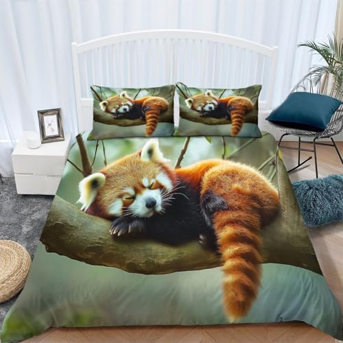 Srigzcaly Bettwäsche 135x200cm Tier Roter Panda 3 Teilig Bettwäsche Set mit Reißverschluss Bettbezug Set Mikrofaser Braun Bettbezüge für Kinder Teenager, mit 2 Kissenbezug 80x80cm