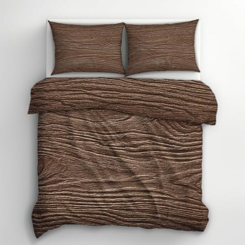 Holz Textur Bettwäsche 140x200 Aus Holz Bettwäsche Set, 3D Bettbezug Set Weich Microfaser Bettbezüge 3 Teilig Landhausstil Wendebettwäsche für Kinder Erwachsene mit 2 Kissenbezüge m6620