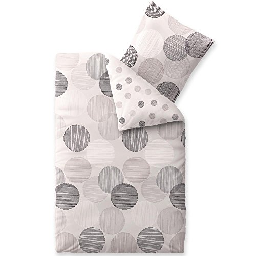 CelinaTex Touchme Biber Bettwäsche 135 x 200 cm 2teilig Baumwolle Bettbezug, Set, Bettgarnitur für Sommer und Winter, ganzjährig, pflegeleicht, Filia Punkte beige weiß grau anthrazit