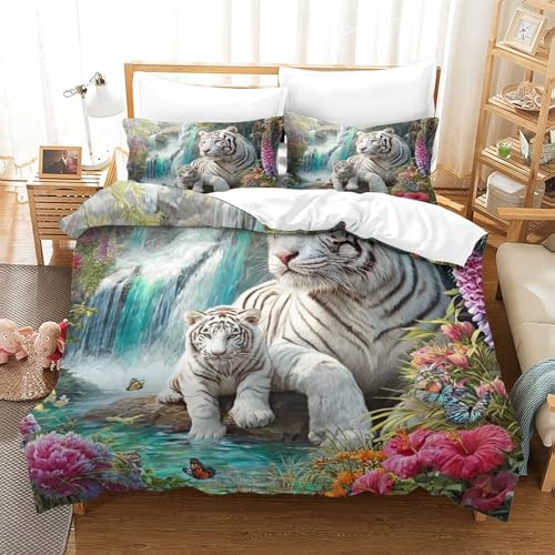 WBCFGHJKN Tiger Bettbezug 3-teiliges Set Bettwäsche Kinderbettwäsche-Set Reißverschluss Mit Kissenbezügen Betten Set Double?200x200cm?
