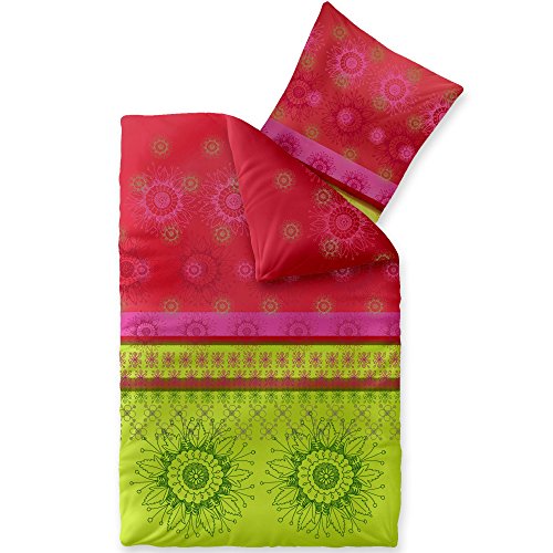 CelinaTex Fashion Bettwäsche 135x200 cm 2teilig Baumwolle, Bettgarnitur für Sommer und Winter, Ganzjährig, Bettbezug, Bettenset, Schöner Wohnen Lindsay Blumen Grün Rot