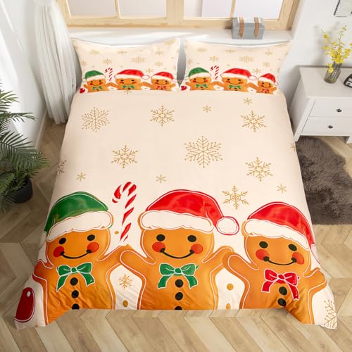 Homewish Gingerbread Man Bettwäsche 135x200cm Frohe Weihnachten bettbezug set für Jungen Mädchen kinder,Weihnachtsdekorati on Rot Santa Hat Bettwäscheset Schneeflocke Süßigkeiten Cane bettset raumdekor