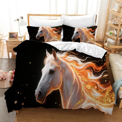 Gegeryozer Pferd Muster Bettwäsche Set,3D gedruckt Hengst Bettbezug Set mit Reißverschluss,Weiche und Bequeme Mikrofaser Bettbezug für Kinder Jungen Mädchen Erwachsene (H6, 135×200 cm)