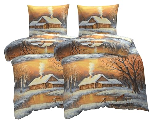 one-home Winter Biber Bettwäsche Baumwolle Kuschelig Flauschig Warme Weiche Flanell Bettbezüge Modern, Größe:4 teilig 135x200 cm, Farbe:Winterlandschaft weiß one-home Winter Biber Bettwäsche Baumwolle Kuschelig Flauschig Warme Weiche Flanell Bettbezüge Modern, Größe:4 teilig 135x200 cm, Farbe:Winterlandschaft weiß