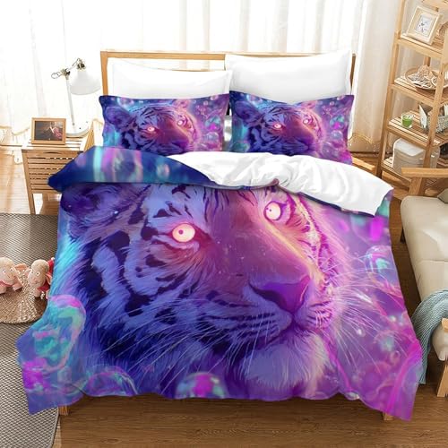 PXQKZPMYH Tiger Bettbezug Bettwäsche Set Mädchen Junge Kinder Mikrofaser Weiche Bettbezug Mit Reißverschluss Und Kissenbezüge Single?140x200cm?