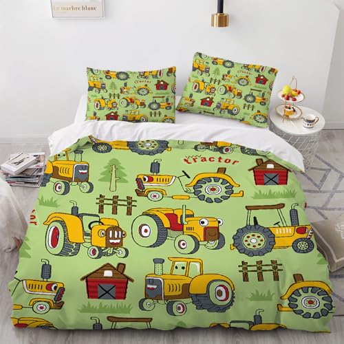 HABEAT 3D BettwäSche Traktor 135x200cm 2teilig Traktor BettwäSche Set mit Reißverschluss Sommer Weich Mikrofaser Winter Warm Bettbezüge mit Kissenbezüge 50x75 cm?Stil 37-6?