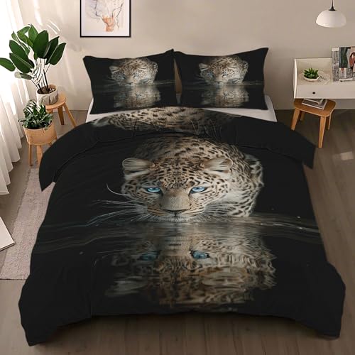 Leopard Bettwäsche 155x220 3 teilig - Wild Gepard Bettwäsche-Sets, 1 Bettbezüge 155x220cm + 2 Kissenbezüge mit Reißverschluss, Dschungeltier Bettzeug Weich und Bügelfrei