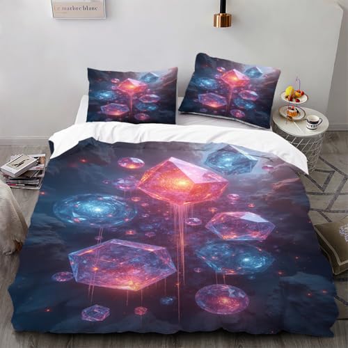 Zbeiba Bettwäsche 135x200cm 3 Teilige,Rote und Blaue Kristalle Bettwäsche Set,Kinder Junge Mädchen Bettbezug mit Reißverschluss+2 Kissenbezug?135x200+2 * 50x75,Sti2?