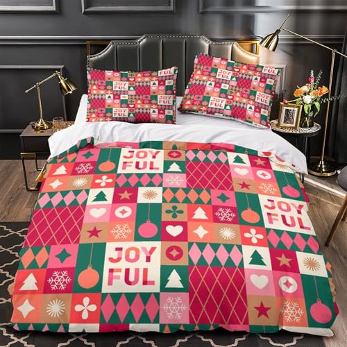 VOXYTMLWG Weihnachten Baum Hautfreundlich 3D-gedrucktes Bettwäsche 3 Stück Elegant Feiertag Bettbezug mit Reißverschluss Bequem for Erwachsene,Kinder,Männer ,Fans Single?140x200cm?