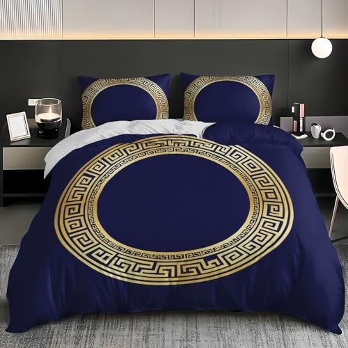 Goldenes Griechisches Muster Bettwäsche Set 180x200 cm 3 Teilig, Weich Mikrofaser Dunkelblau Bettbezug und 2 Kissenbezüge 80x80, Kein Bügeln und Verblasst Nicht Bettbezüge Set Für Familien, Kinder Goldenes Griechisches Muster Bettwäsche Set 180x200 cm 3 Teilig, Weich Mikrofaser Dunkelblau Bettbezug und 2 Kissenbezüge 80x80, Kein Bügeln und Verblasst Nicht Bettbezüge Set Für Familien, Kinder