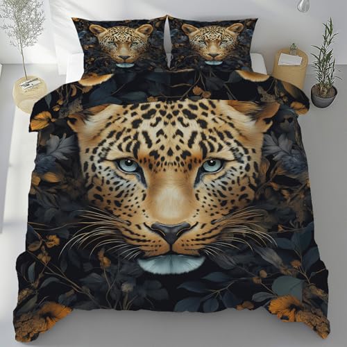 Tyafsgvqo Safari Leopard Bügelfrei Bettwäsche 135x200 cm, Dschungel Gepard Bettbezug 3 Teilig, Wildtier Bettwäsche Set Kühlend Atmungsaktiv, Wendebettwäsche mit 2 Kissenbezug 80x80 cm