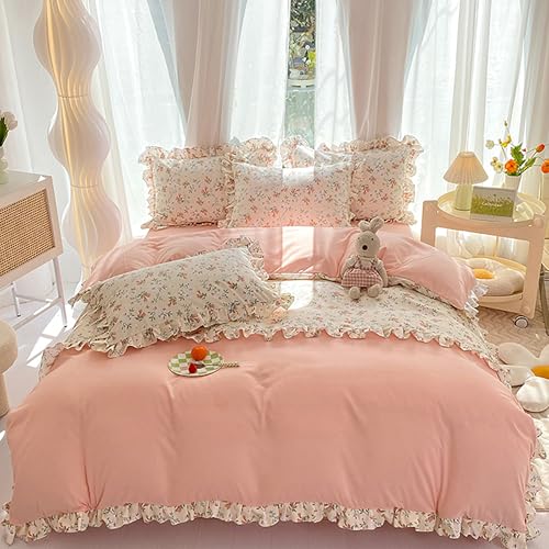 GETIYA Rosa Blumen Bettwäsche 135x200 Blumen Muster Rosa Einfarbig Spleißen Bettwäsche mit Rüschen Weich Mikrofaser Bettbezug Einzelbett Mädchen Damen Bettwaren-Set mit 1 Kissenbezug 80x80 GETIYA Rosa Blumen Bettwäsche 135x200 Blumen Muster Rosa Einfarbig Spleißen Bettwäsche mit Rüschen Weich Mikrofaser Bettbezug Einzelbett Mädchen Damen Bettwaren-Set mit 1 Kissenbezug 80x80